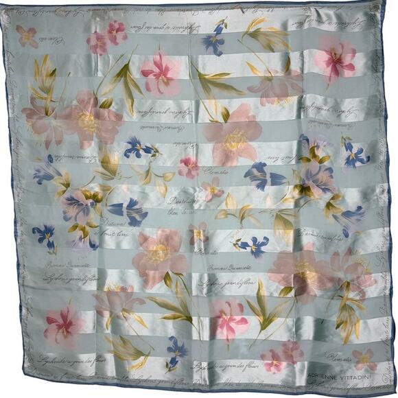 Adrienne Vittadini vintage silk floral garden sheer stripe rolled edge scarf 34” - Picture 1 of 9